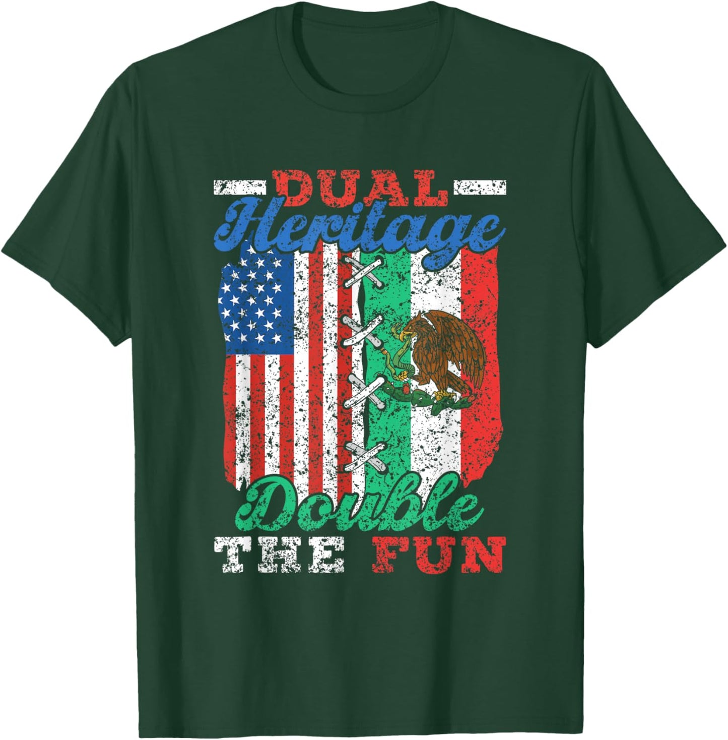 Double Heritage Double Fun USA Mexican American T-Shirt - T-Shirt | Forest