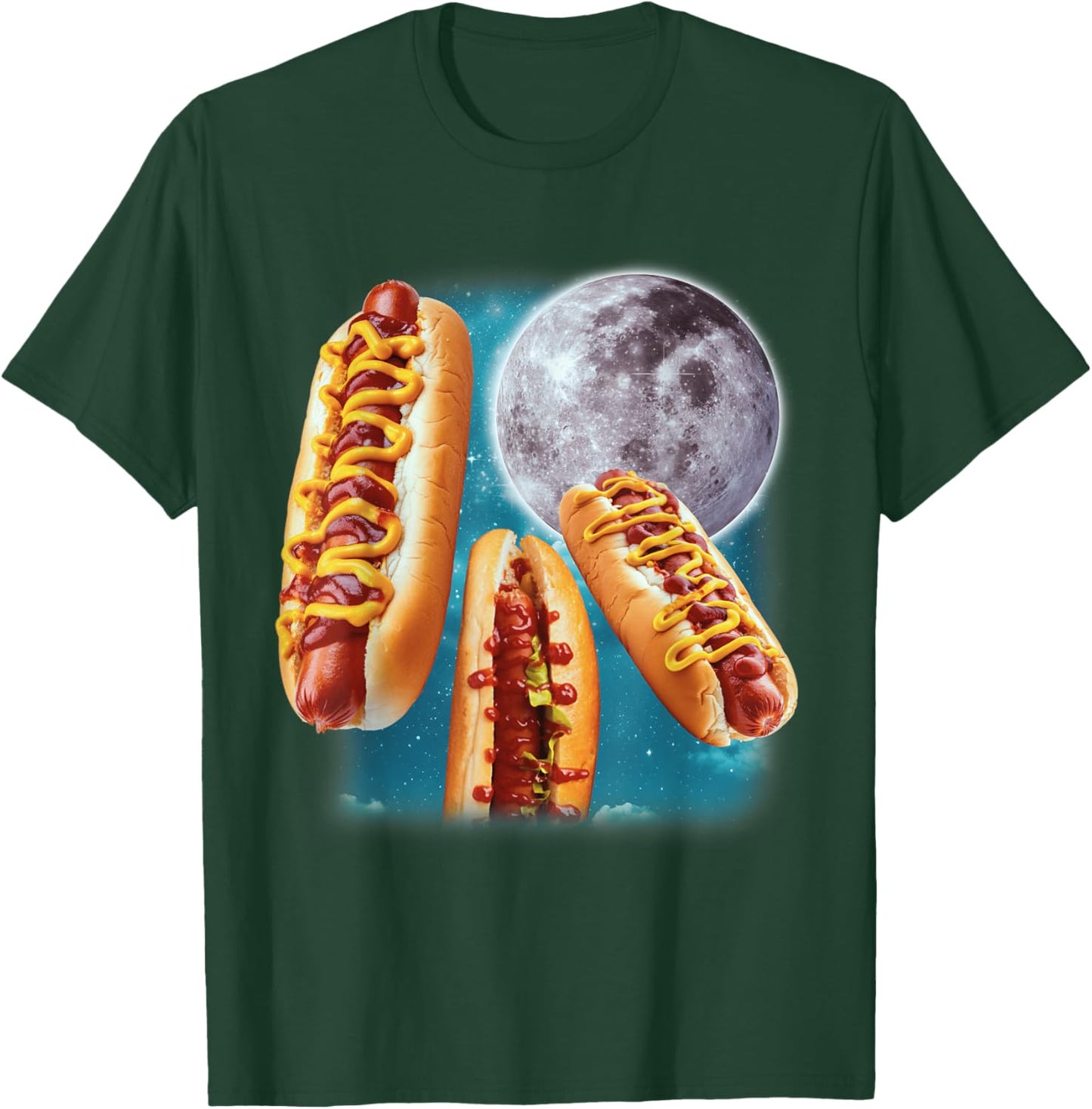 Three Hot Dogs Glizzy Moon Howling Funny Meme T-Shirt - T-Shirt | Forest