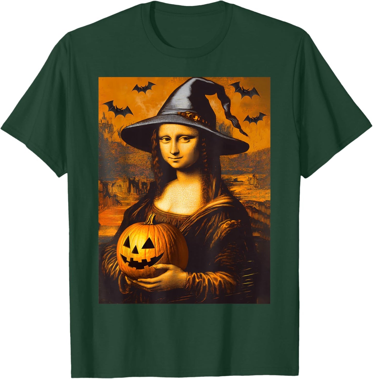 Scary Halloween Horror Mona Lisa Art Spooky Pumpkin Painting T-Shirt - T-Shirt | Forest