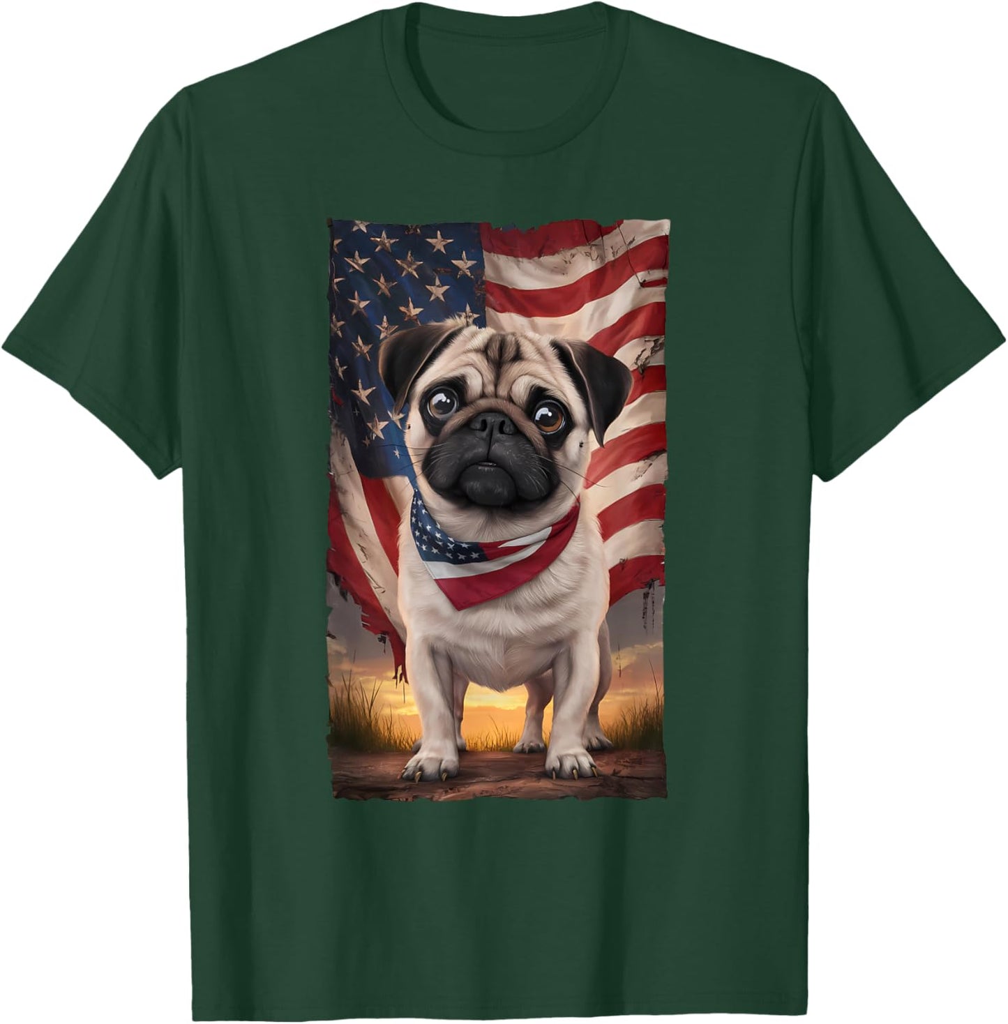 Patriotic pug American Flag Top Hat 4th of July Dog T-Shirt - T-Shirt | Forest