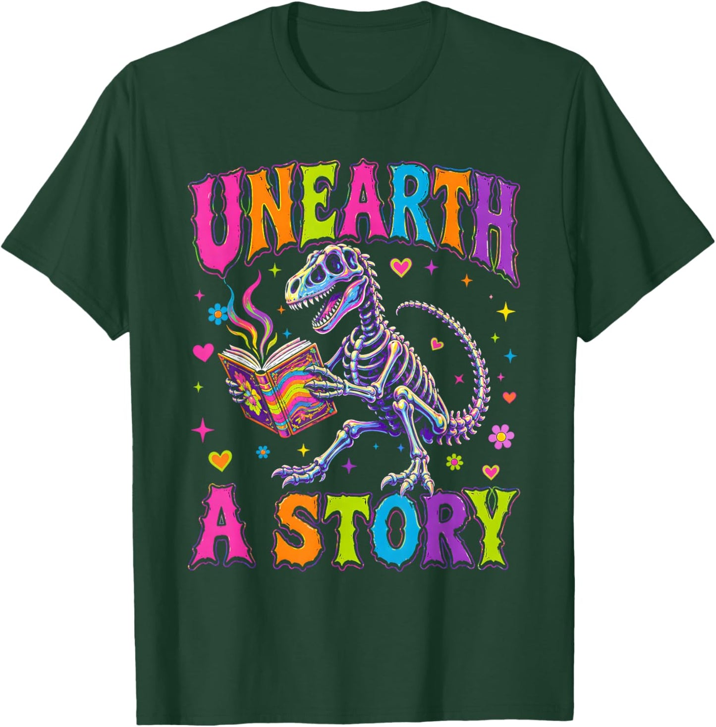 Funny Unearth a Story Dinosaurs Summer Reading 2026 T-Shirt - T-Shirt | Forest