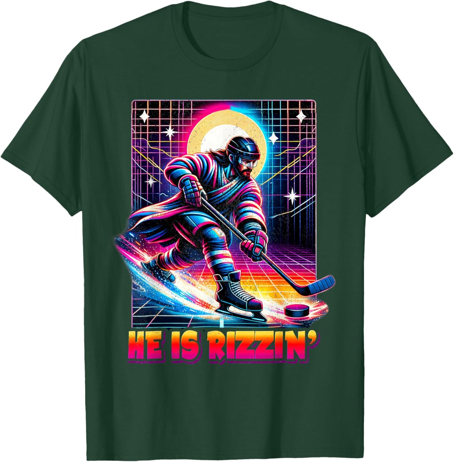 He is Rizzin Christian Ice Hockey Lover Jesus Meme Religious T-Shirt - T-Shirt | Forest