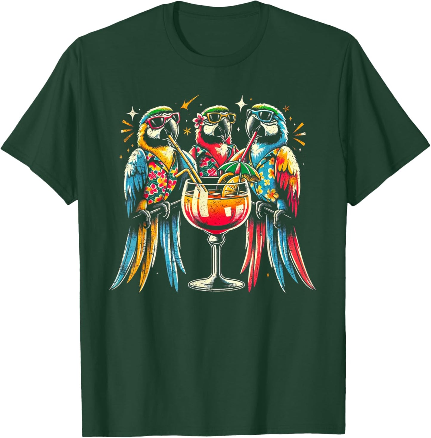 Parrots Drinking Margarita Tropical Birds Vacation Hawaiian T-Shirt - T-Shirt | Forest
