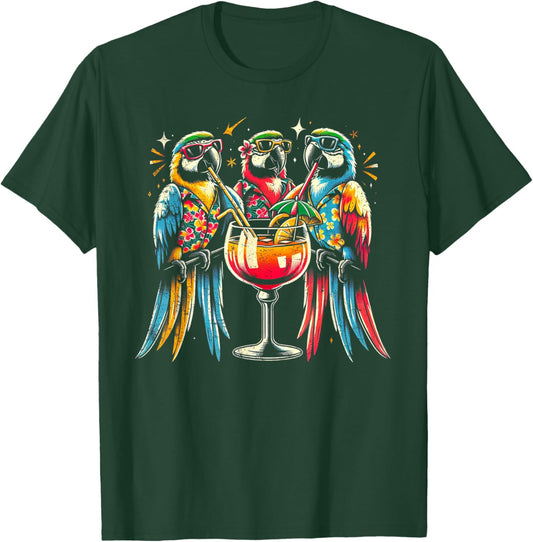 Parrots Drinking Margarita Tropical Birds Vacation Hawaiian T-Shirt - T-Shirt | Forest