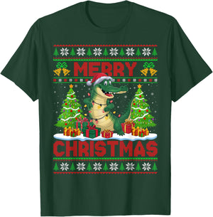 Xmas Tree Ugly Style Santa Hat Alligator Christmas T-Shirt - T-Shirt | Forest