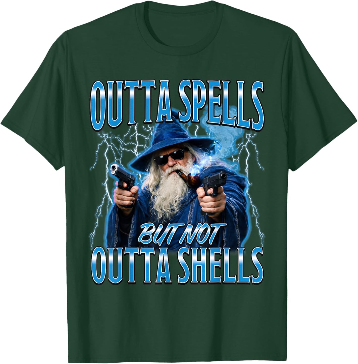 Outta Spells But Not Outta Shells Funny Fantasy Wizard Meme T-Shirt - T-Shirt | Forest