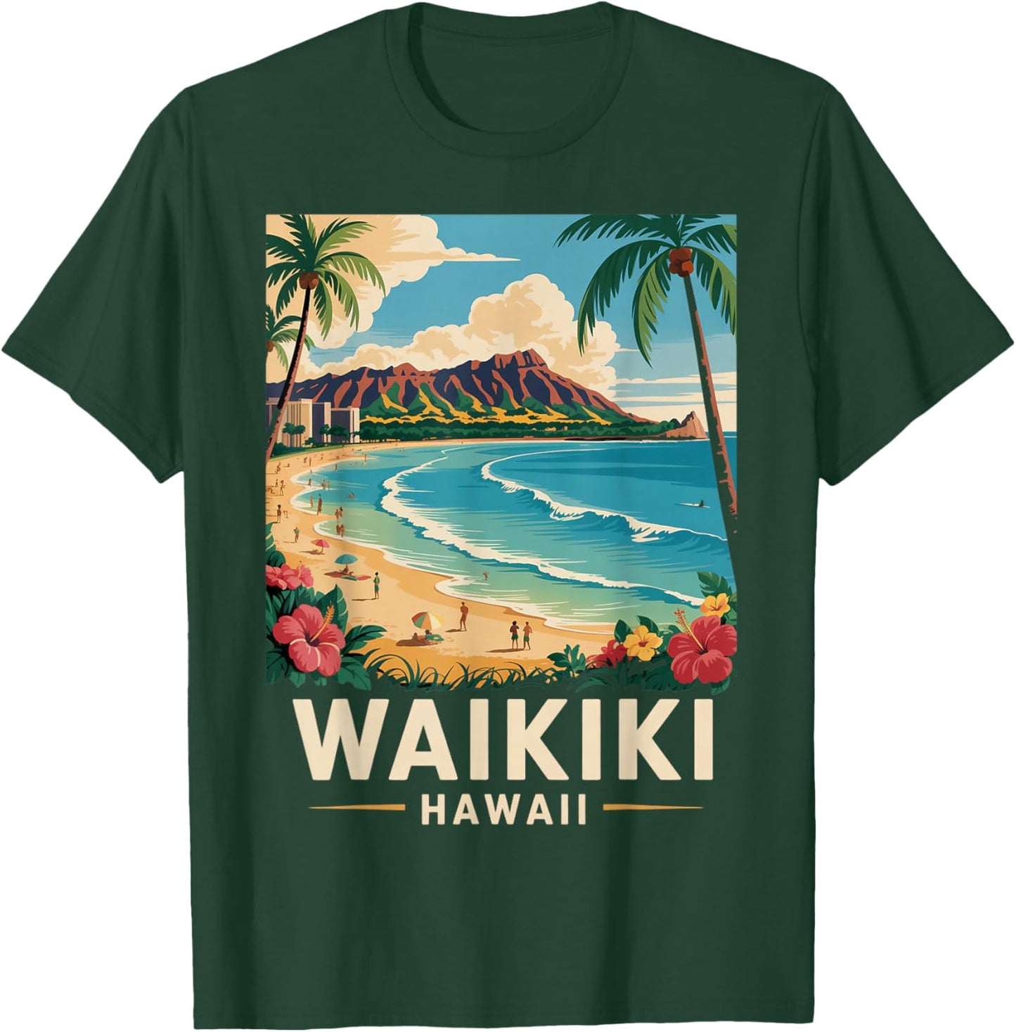 Tropical Waikiki Honolulu Hawaii Island Waikiki T-Shirt - T-Shirt | Forest