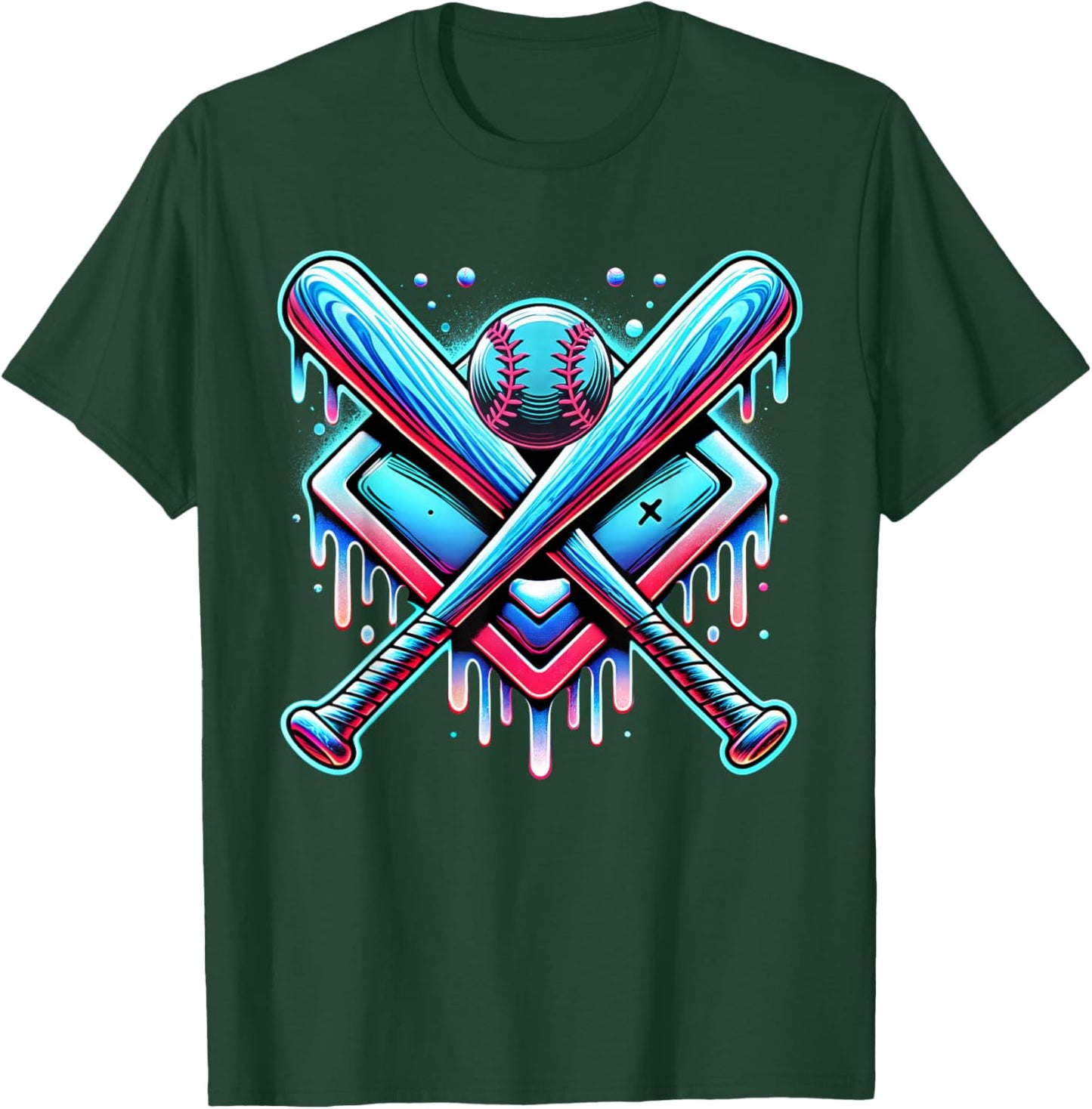Baseball Dripping Ice Cream Drip Youth Boys Baseball T-Shirt - T-Shirt | Forest