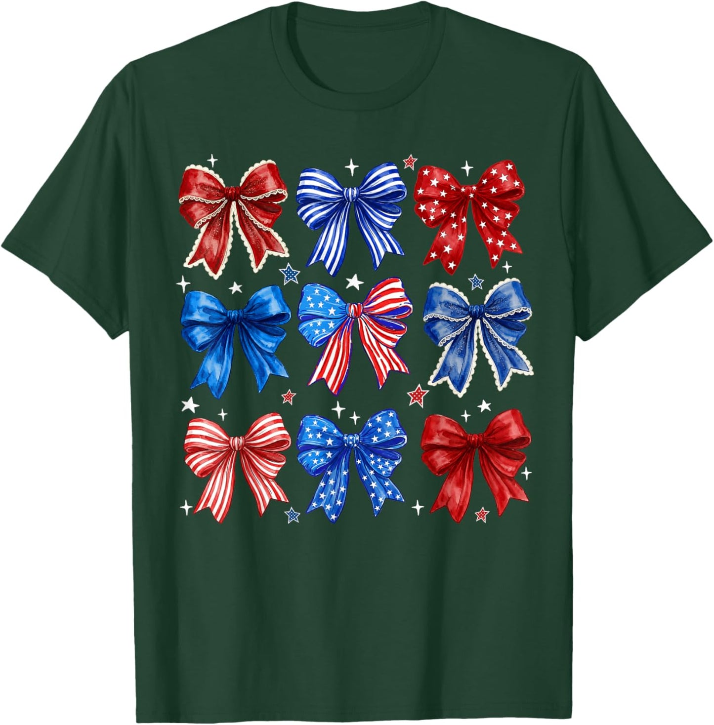 4th of July Patriotic Coquette Bow USA Flag Women Girl T-Shirt - T-Shirt | Forest