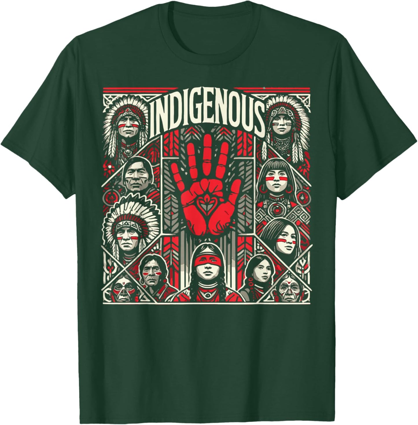 Native American Indigenous Red Hand Indian Blood Themed T-Shirt - T-Shirt | Forest