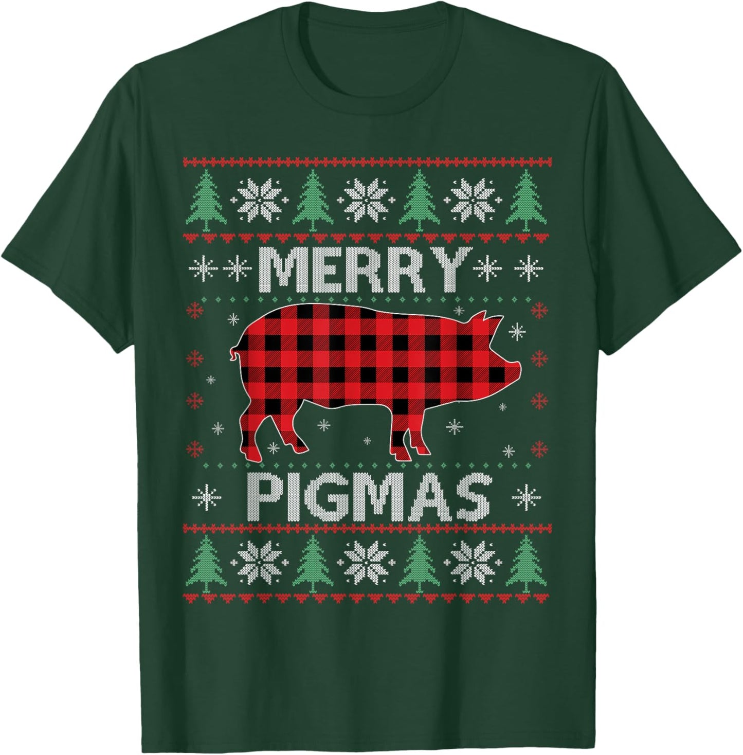 Merry Pigmas Pig Red Plaid Ugly Sweater Xmas Funny T-Shirt - T-Shirt | Forest