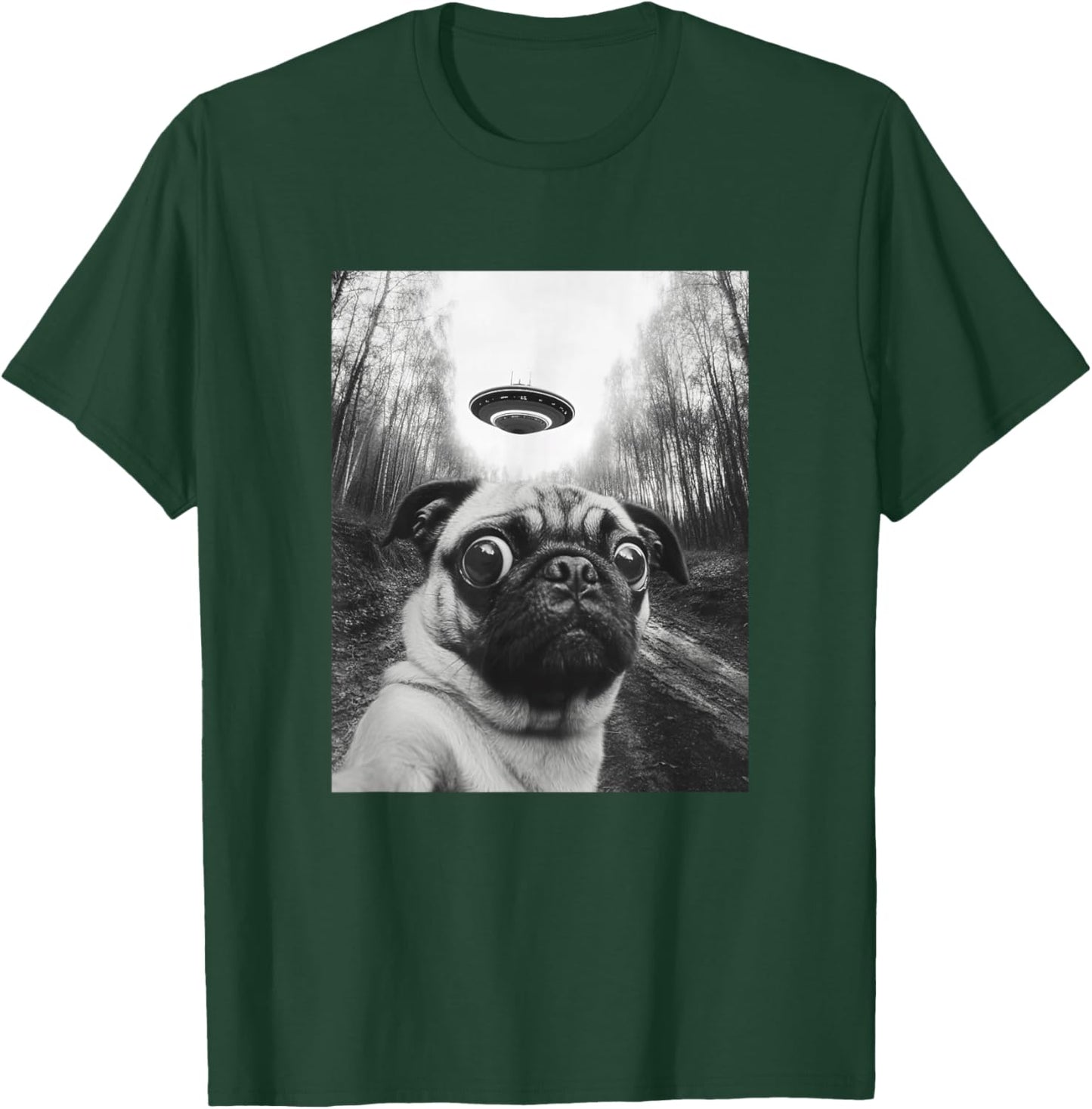 Pug UFO Meme - Funny Pug Selfie with UFO T-Shirt - T-Shirt | Forest