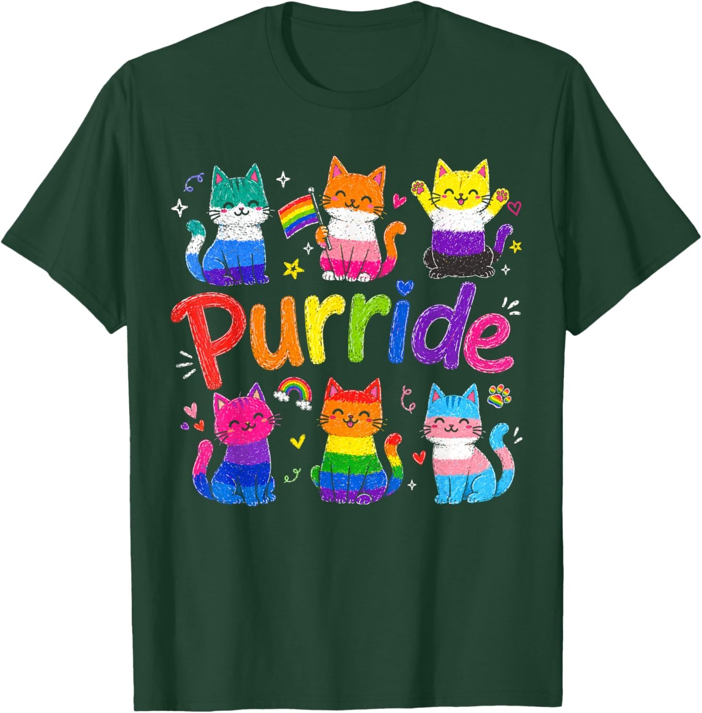 Purride Cat Animal Lovers Women Kids Pride Month T-Shirt - T-Shirt | Forest