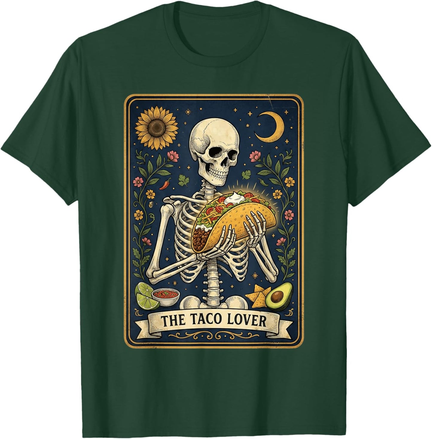 The Taco Lover Tarot Card Tacos Funny Mexican Skeleton T-Shirt - T-Shirt | Forest