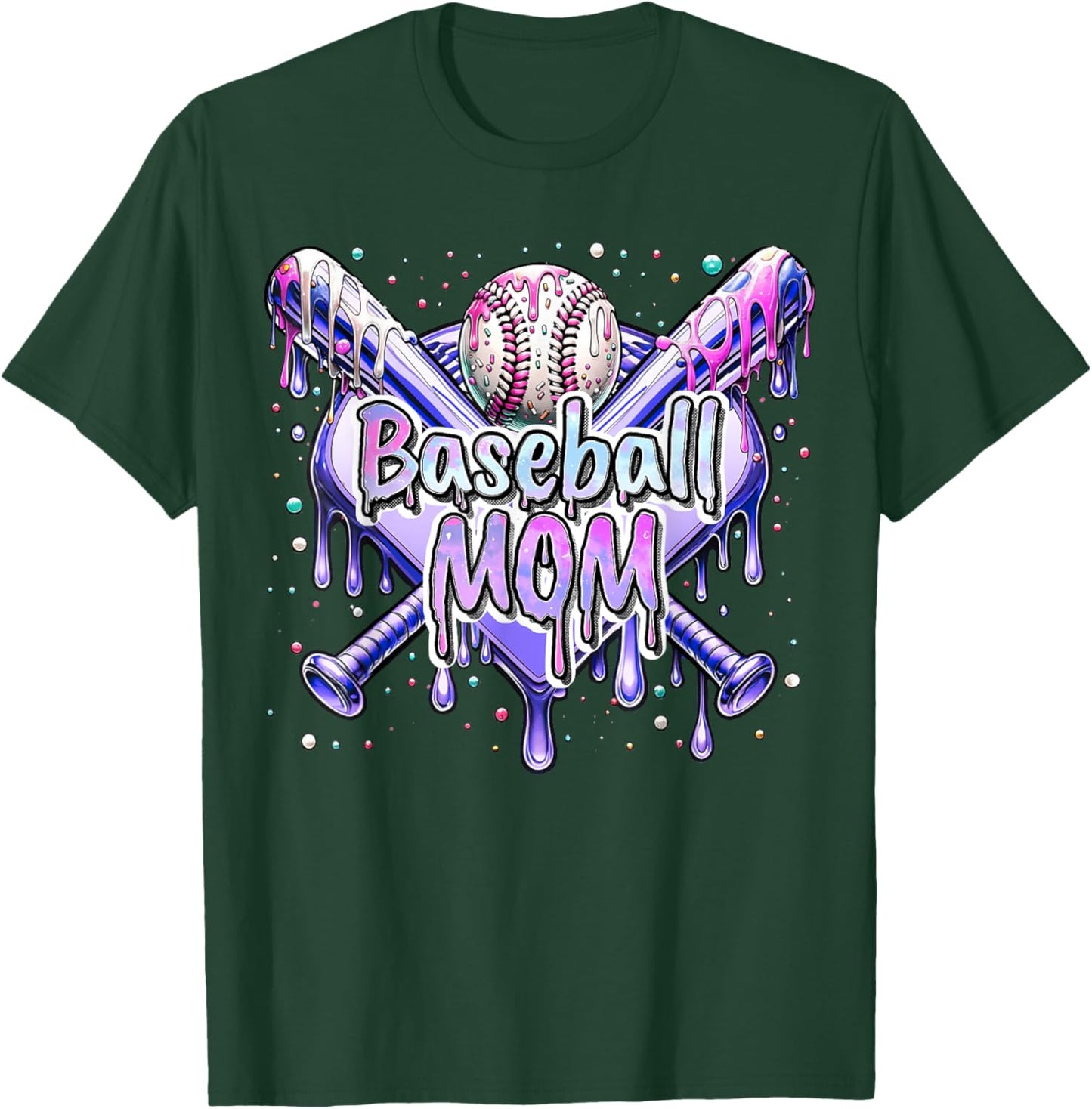 Baseball Mom Bat Ball Base Drip Themed Sports Mother's Day T-Shirt - T-Shirt | Forest