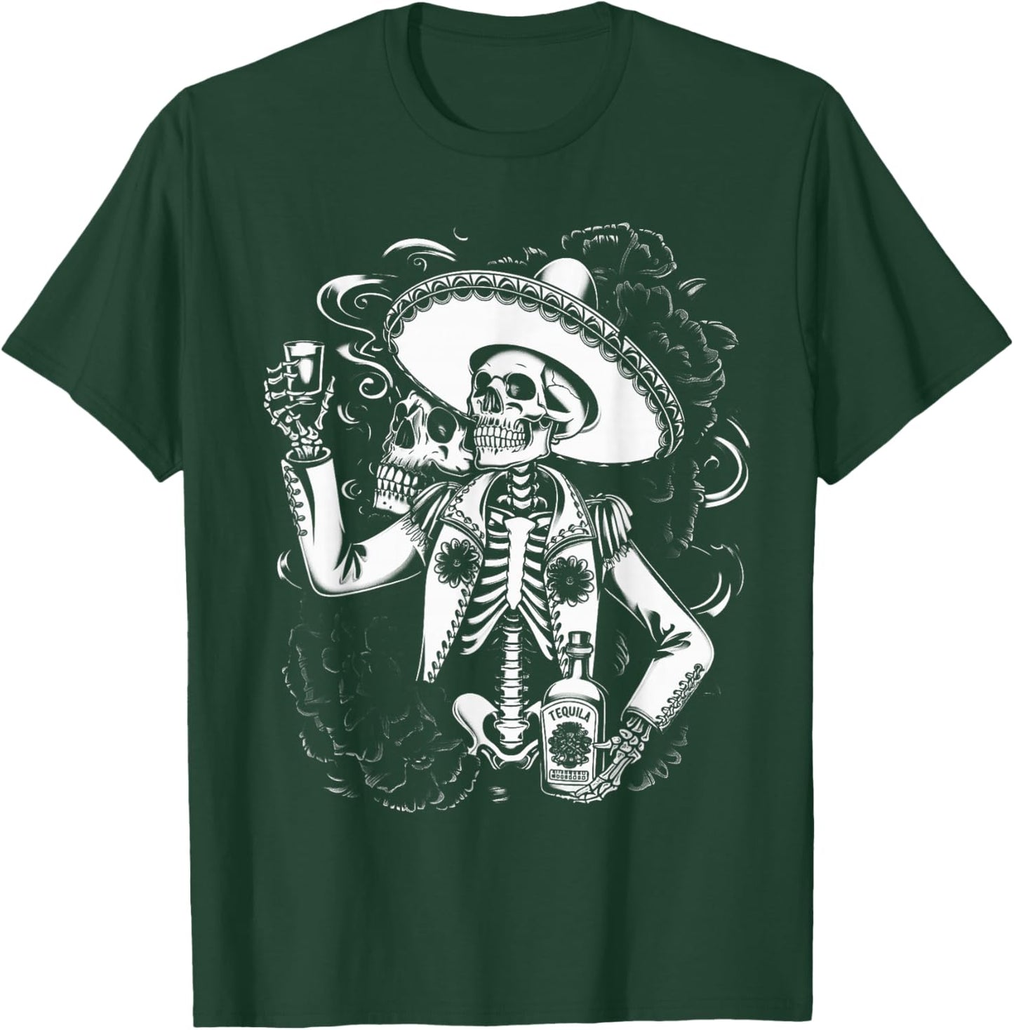 Mexico Vintage Skeleton Tequila Dia De Los Muertos Mexican T-Shirt - T-Shirt | Forest