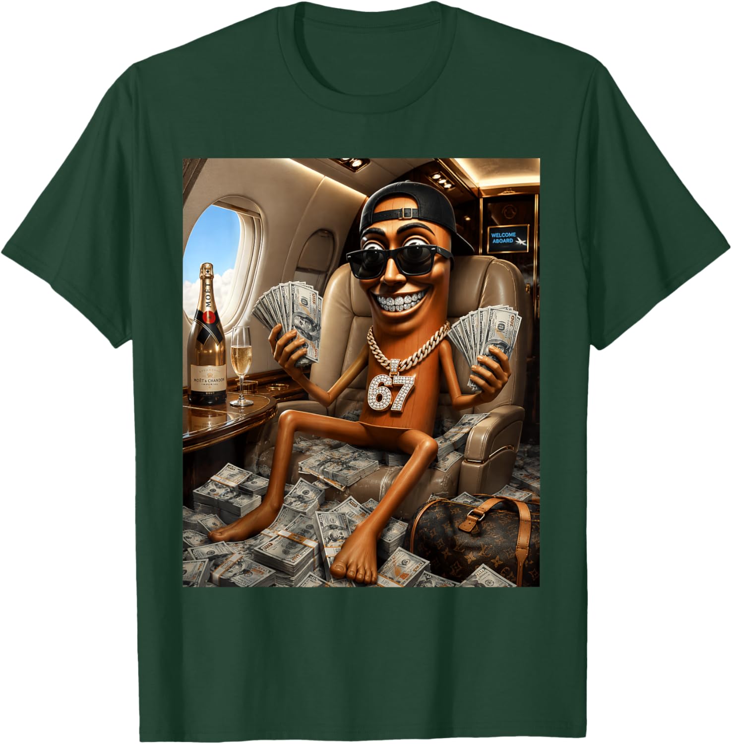 Private Jet Rich Tung Sahur Flexing Money 67 Diamantkette T-Shirt - T-Shirt | Forest