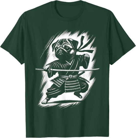 Pug Dog Japanese Samurai Warrior Ninja Japan Mom Dad Kids T-Shirt - T-Shirt | Forest