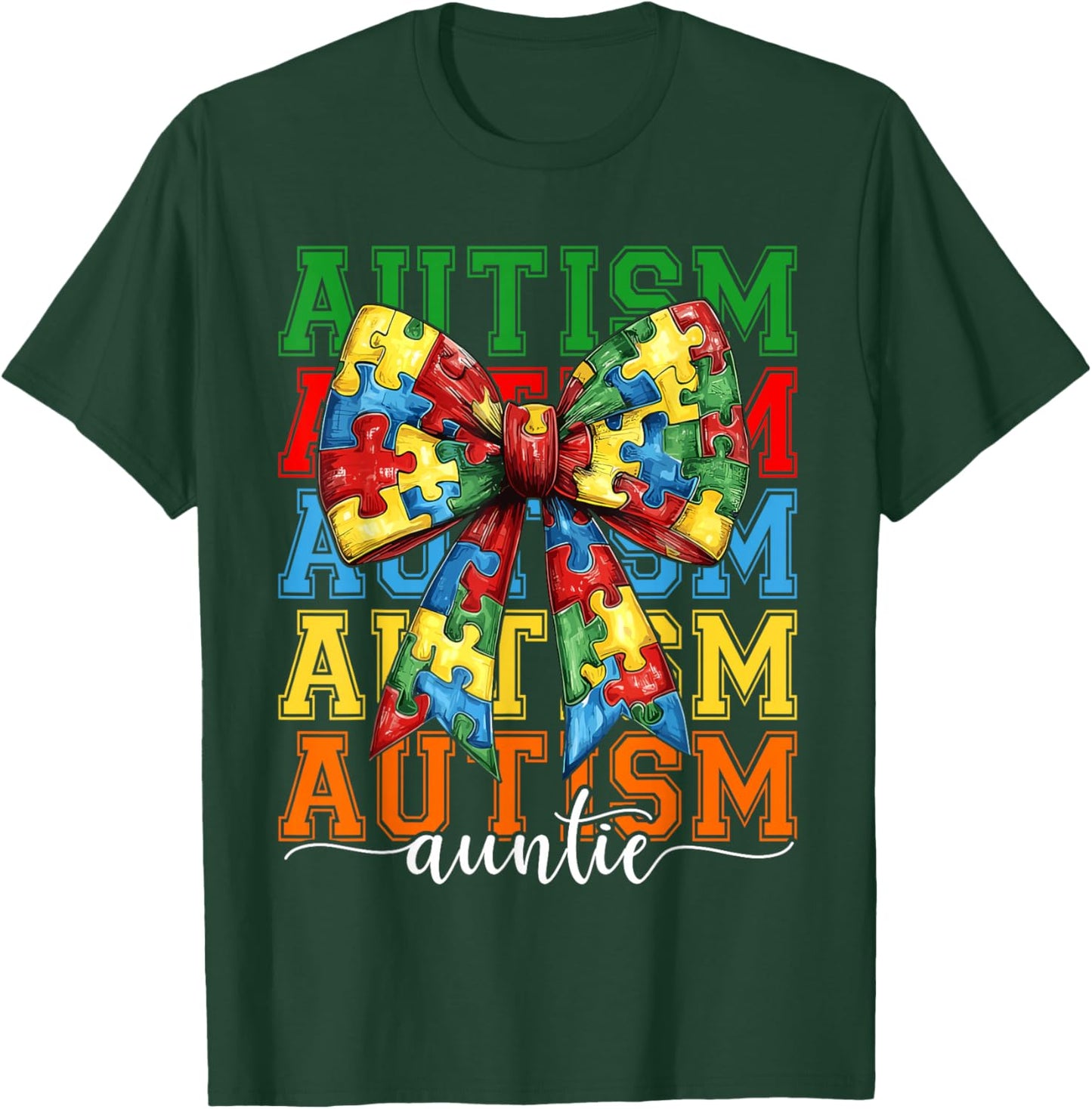 Autism Auntie Heart Coquette Bow Autism Awareness Aunt T-Shirt - T-Shirt | Forest