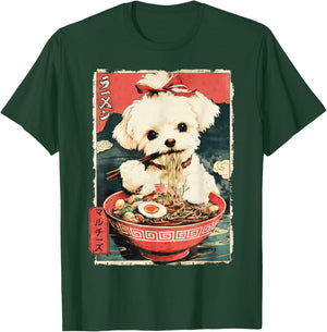マルチーズ Maltese Dog Vintage Ramen Japanese Noodles T-Shirt - T-Shirt | Forest