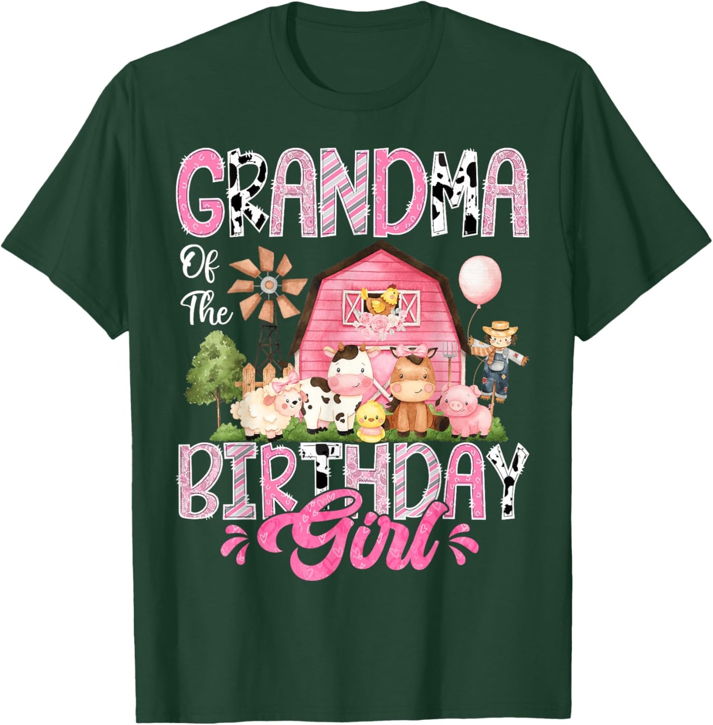 Grandma Of The Birthday Girl Pink Farm Cow First Birthday T-Shirt - T-Shirt | Forest