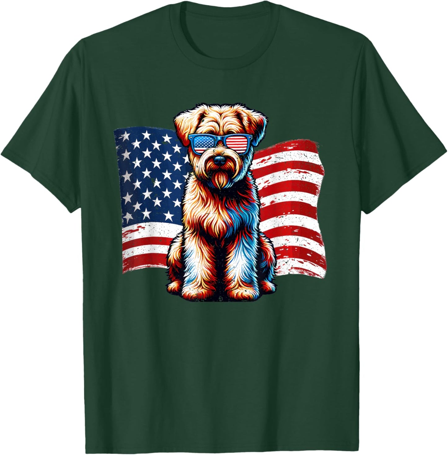 Soft coated Wheaten Terrier American Flag Patriotic Vintage T-Shirt - T-Shirt | Forest