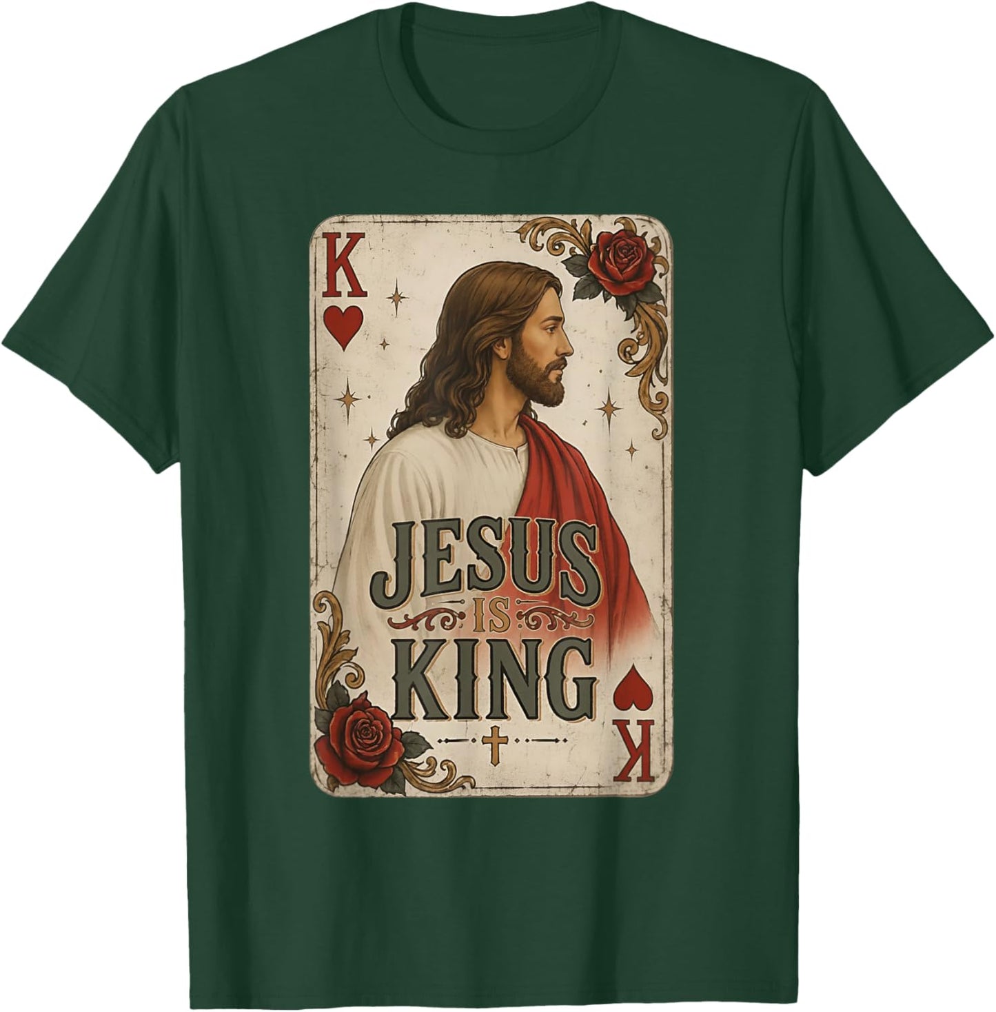 Jesus is King Christian Playing Card Heart T-Shirt - T-Shirt | Forest