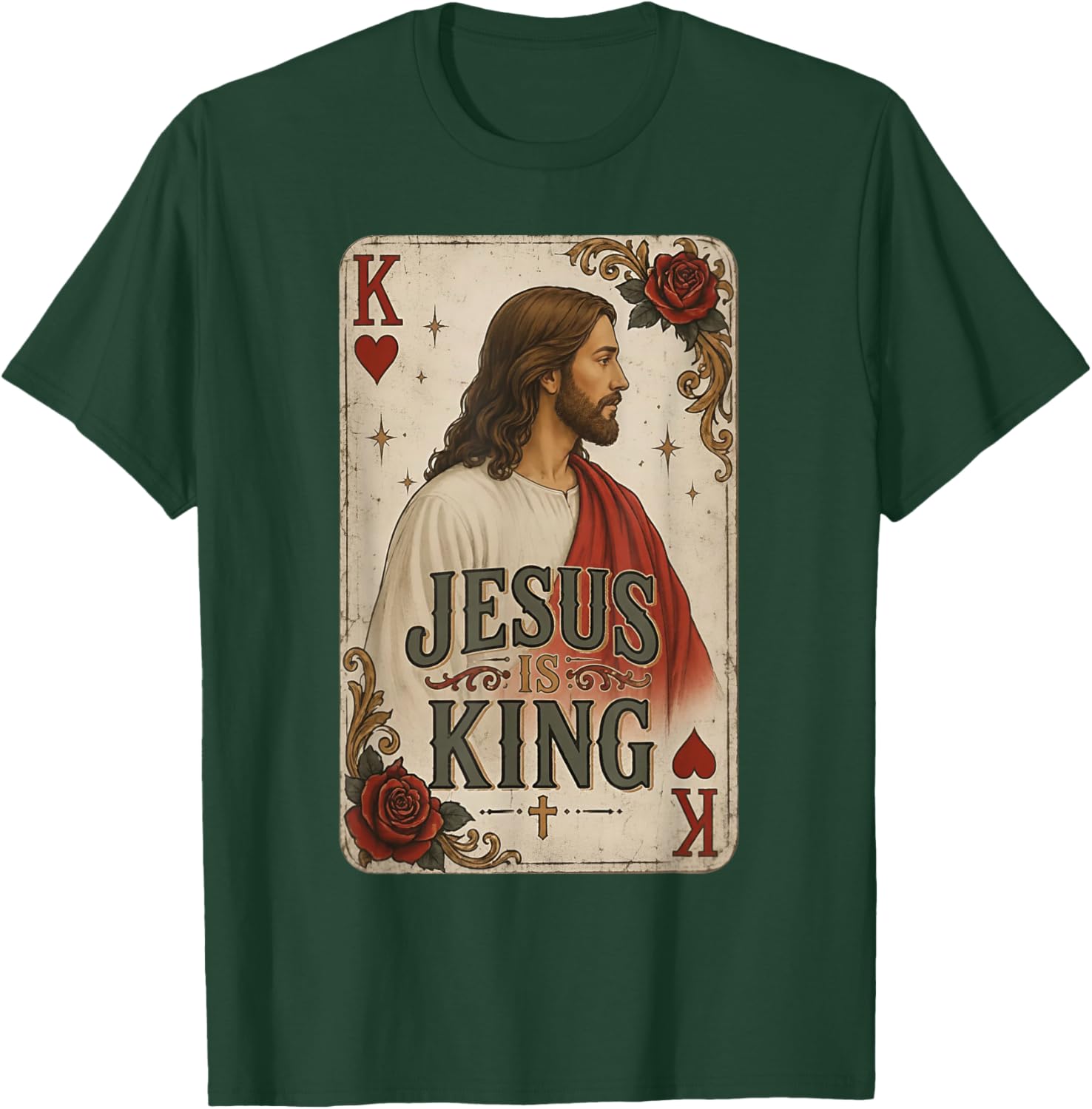 Jesus is King Christian Playing Card Heart T-Shirt - T-Shirt | Forest