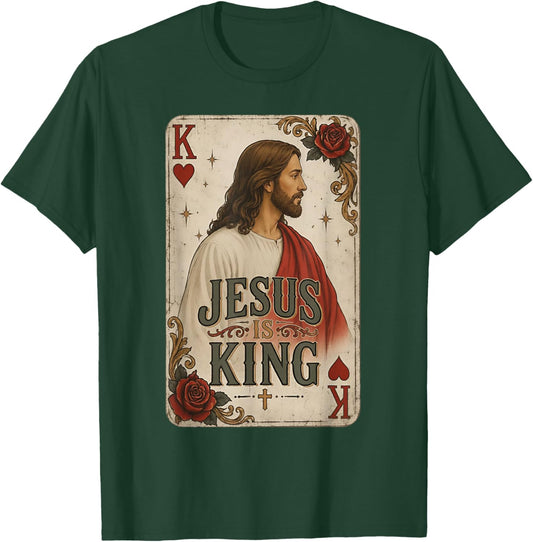 Jesus is King Christian Playing Card Heart T-Shirt - T-Shirt | Forest