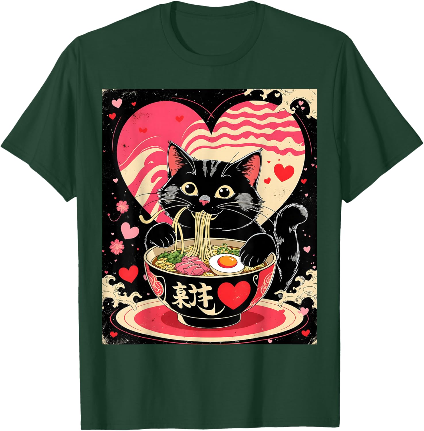 Kawaii Anime Cat Ramen Japanese Graphic Men Women Teens T-Shirt - T-Shirt | Forest