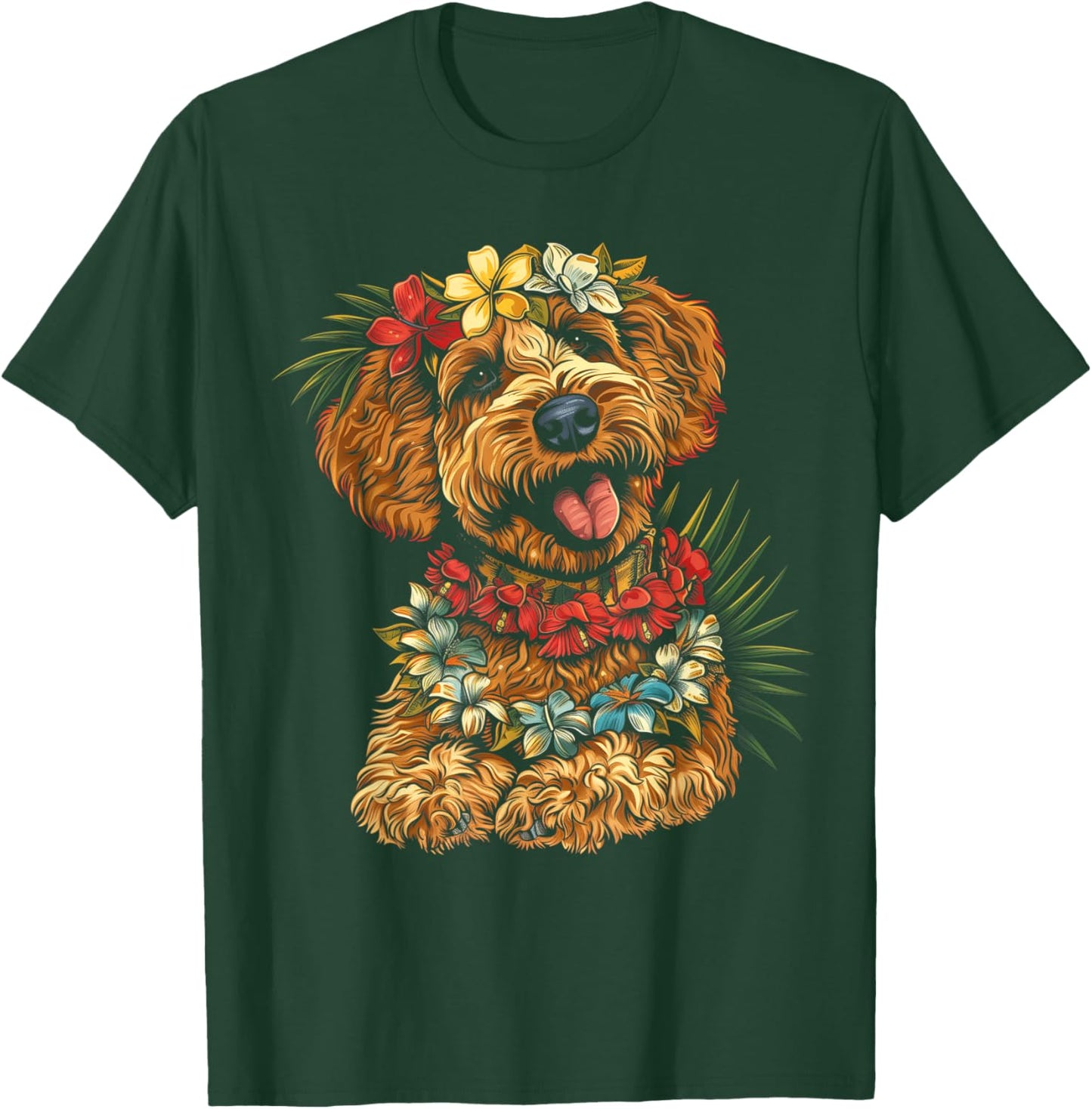Goldendoodle Hawaiian Flowers Hibiscus Funny Doodle Mom T-Shirt - T-Shirt | Forest