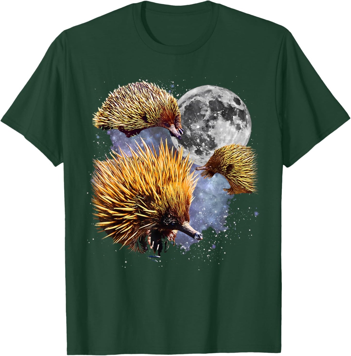 Retro Three Echidna Howling at The Moon Animal Lover Graphic T-Shirt - T-Shirt | Forest