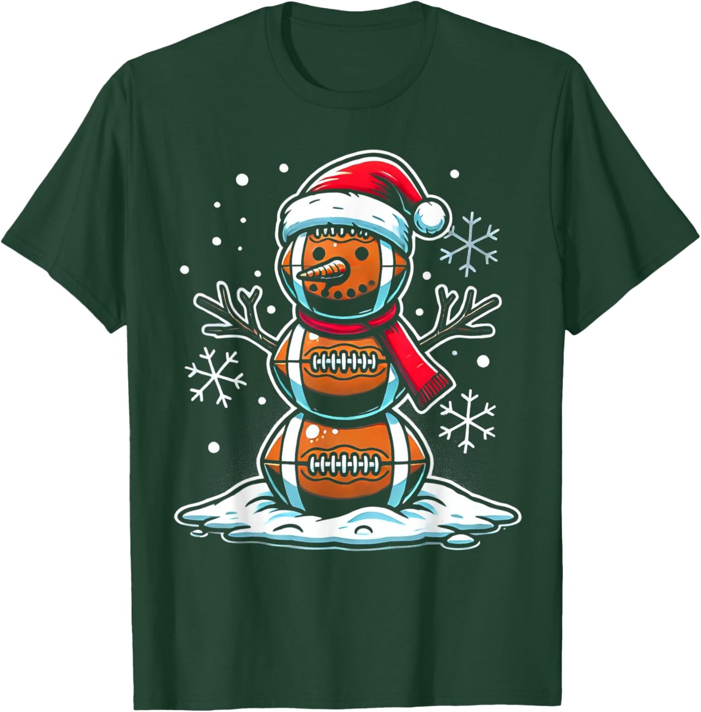 Christmas Football Snowman Holiday Sports Design T-Shirt - T-Shirt | Forest