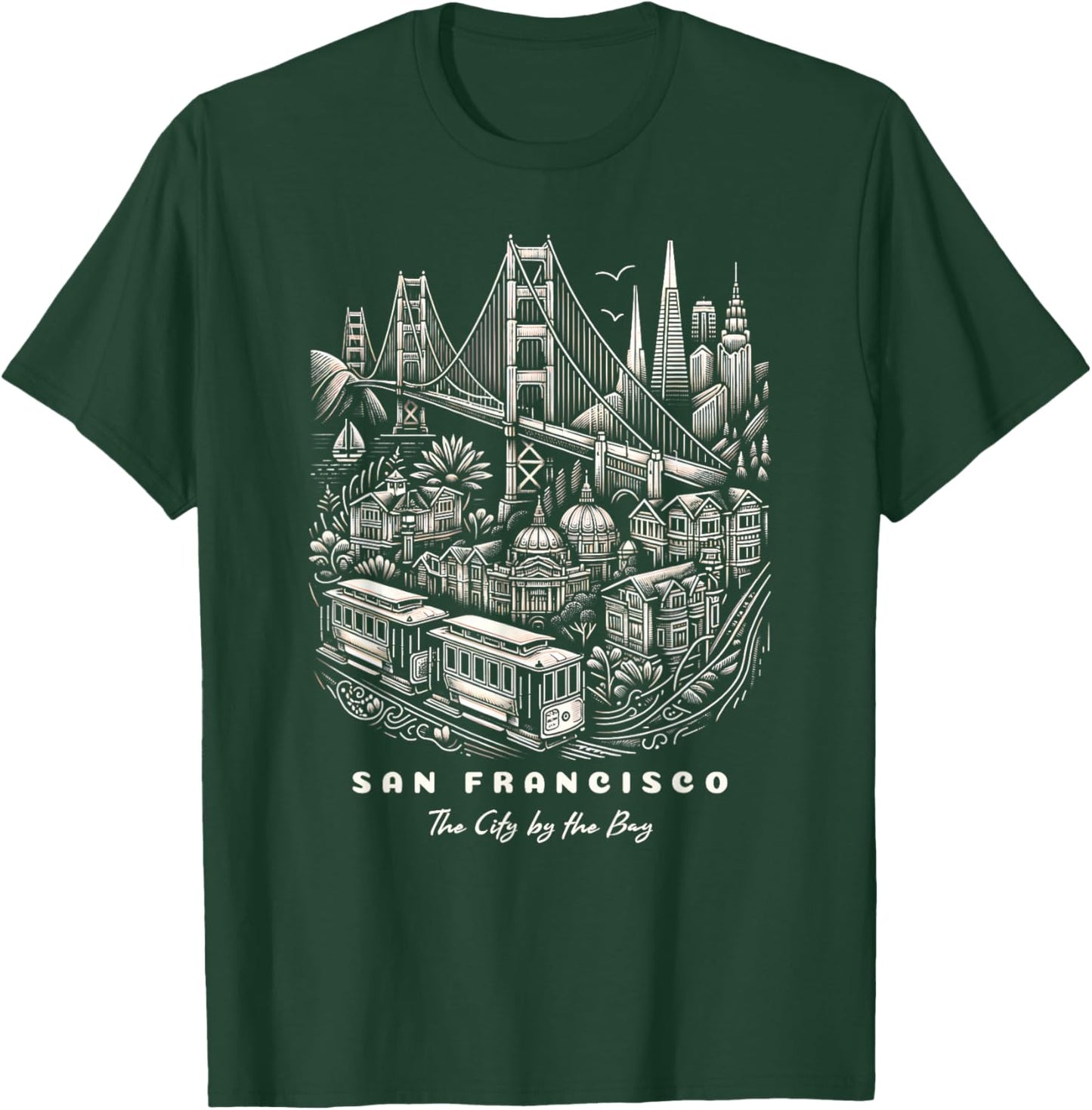 San Francisco SF Bay Area California Skyline and Golden Gate T-Shirt - T-Shirt | Forest