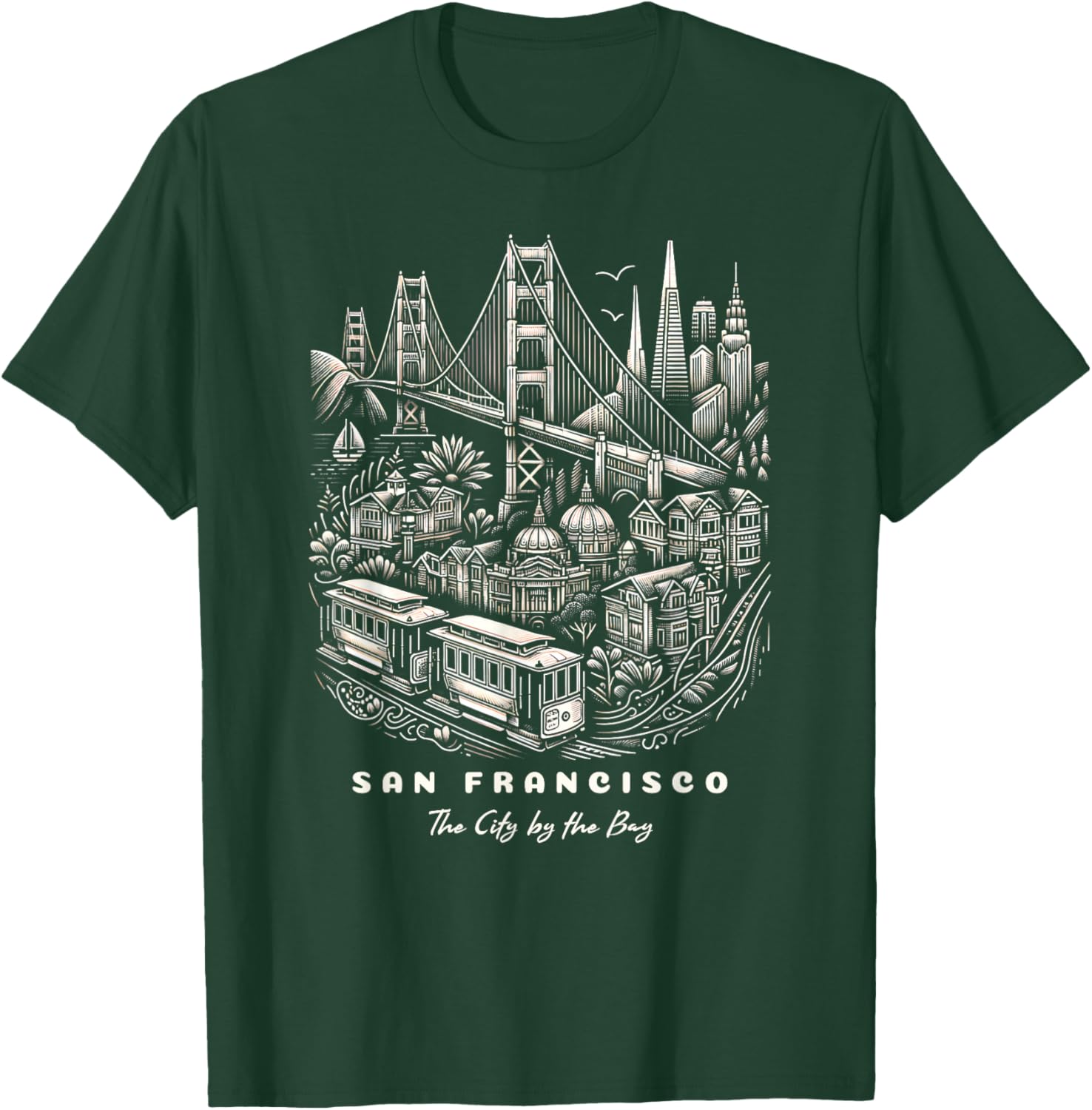 San Francisco SF Bay Area California Skyline and Golden Gate T-Shirt - T-Shirt | Forest