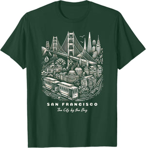 San Francisco SF Bay Area California Skyline and Golden Gate T-Shirt - T-Shirt | Forest