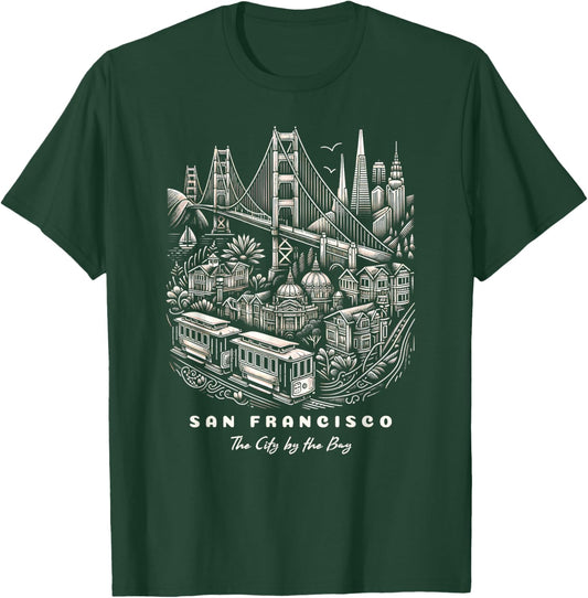 San Francisco SF Bay Area California Skyline and Golden Gate T-Shirt - T-Shirt | Forest