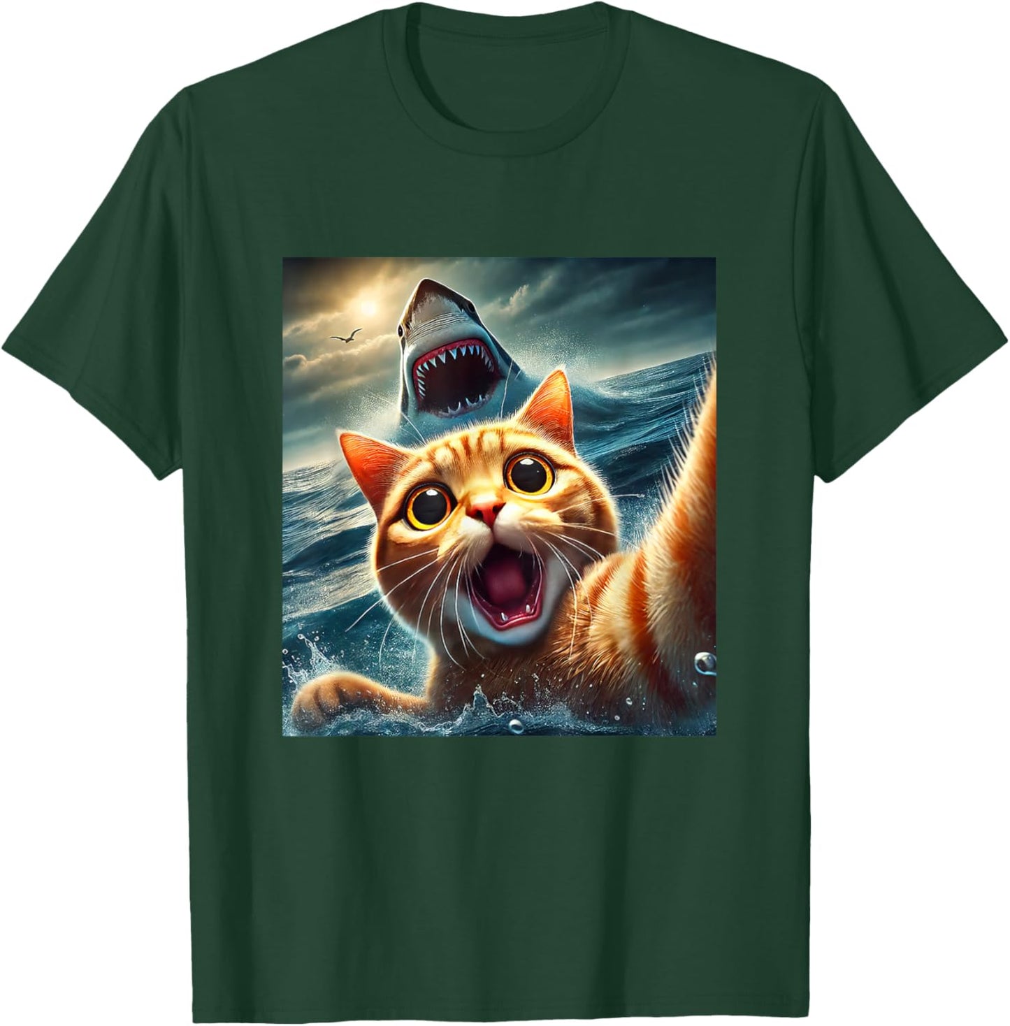 Cat Selfie With Shark Funny T-Shirt - T-Shirt | Forest