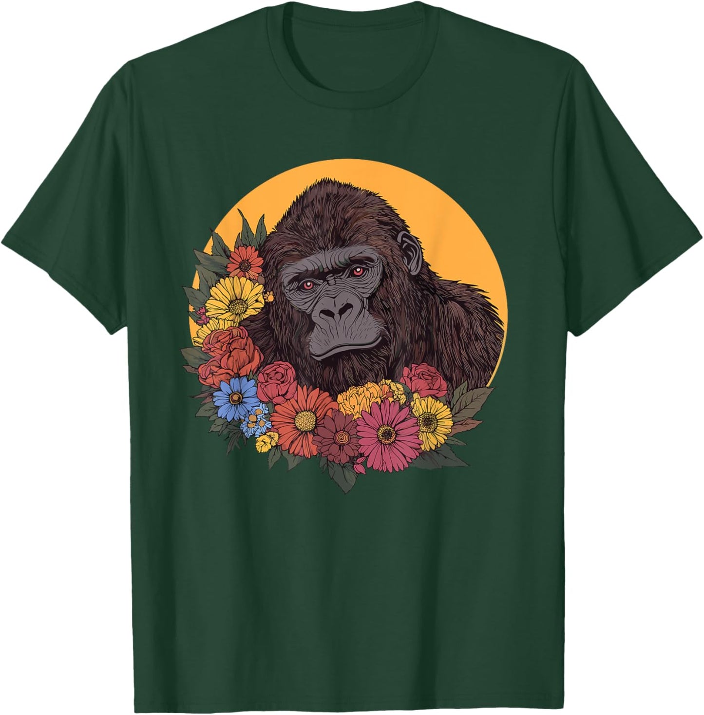 Gorilla With Flowers Illustration T-Shirt - T-Shirt | Forest