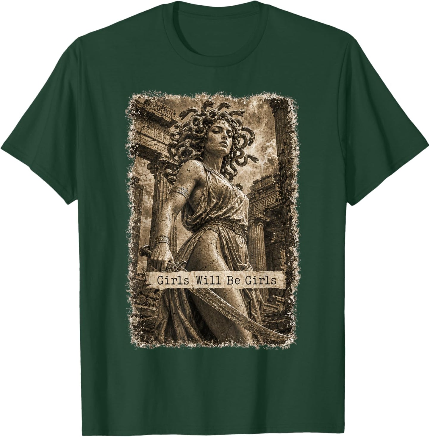 Girl Will Be Girls Medusa Feminist Witch Monster Halloween T-Shirt - T-Shirt | Forest