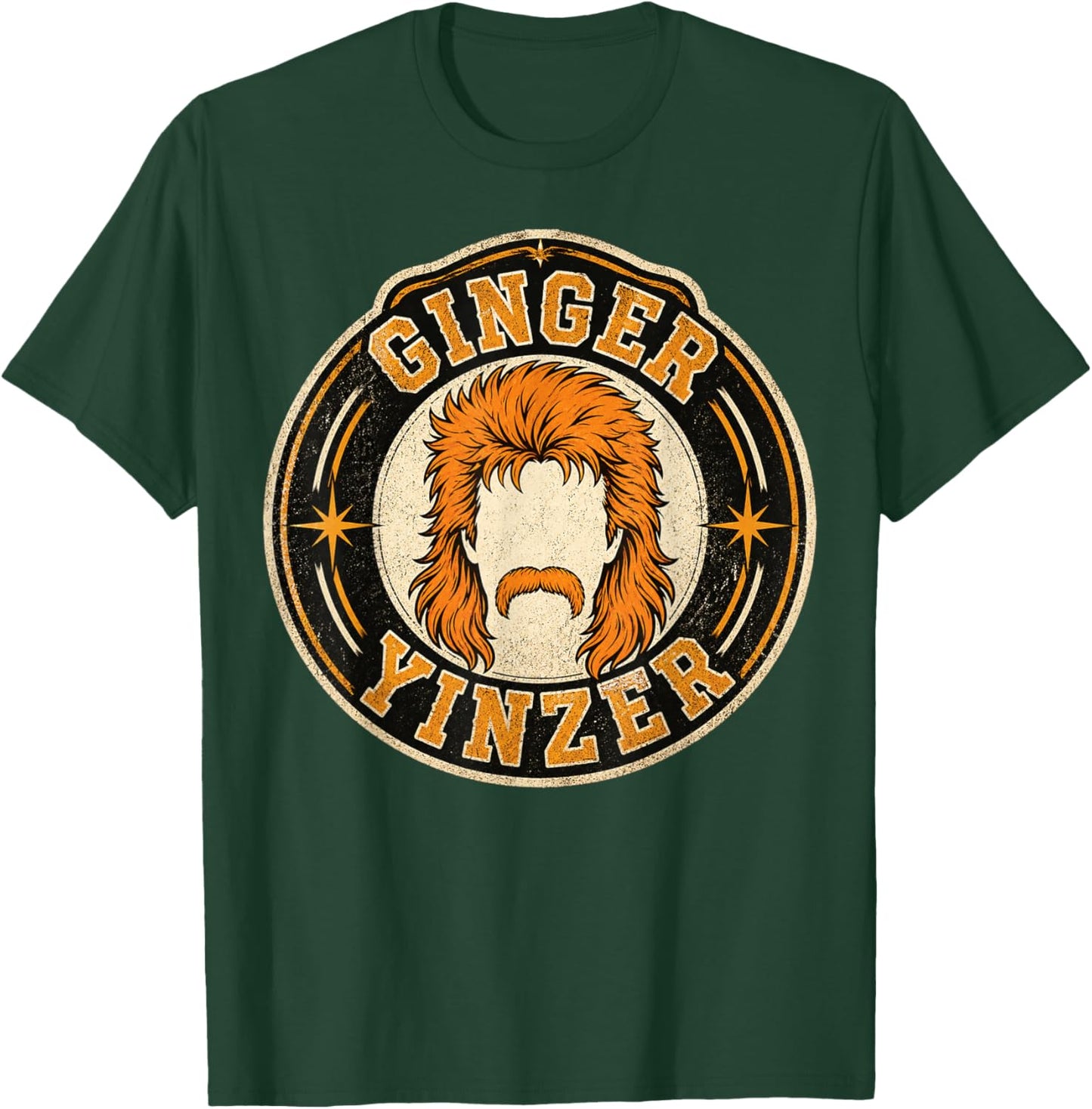 Funny Ginger Yinzer Mullet Mustache Football Retro T-Shirt - T-Shirt | Forest