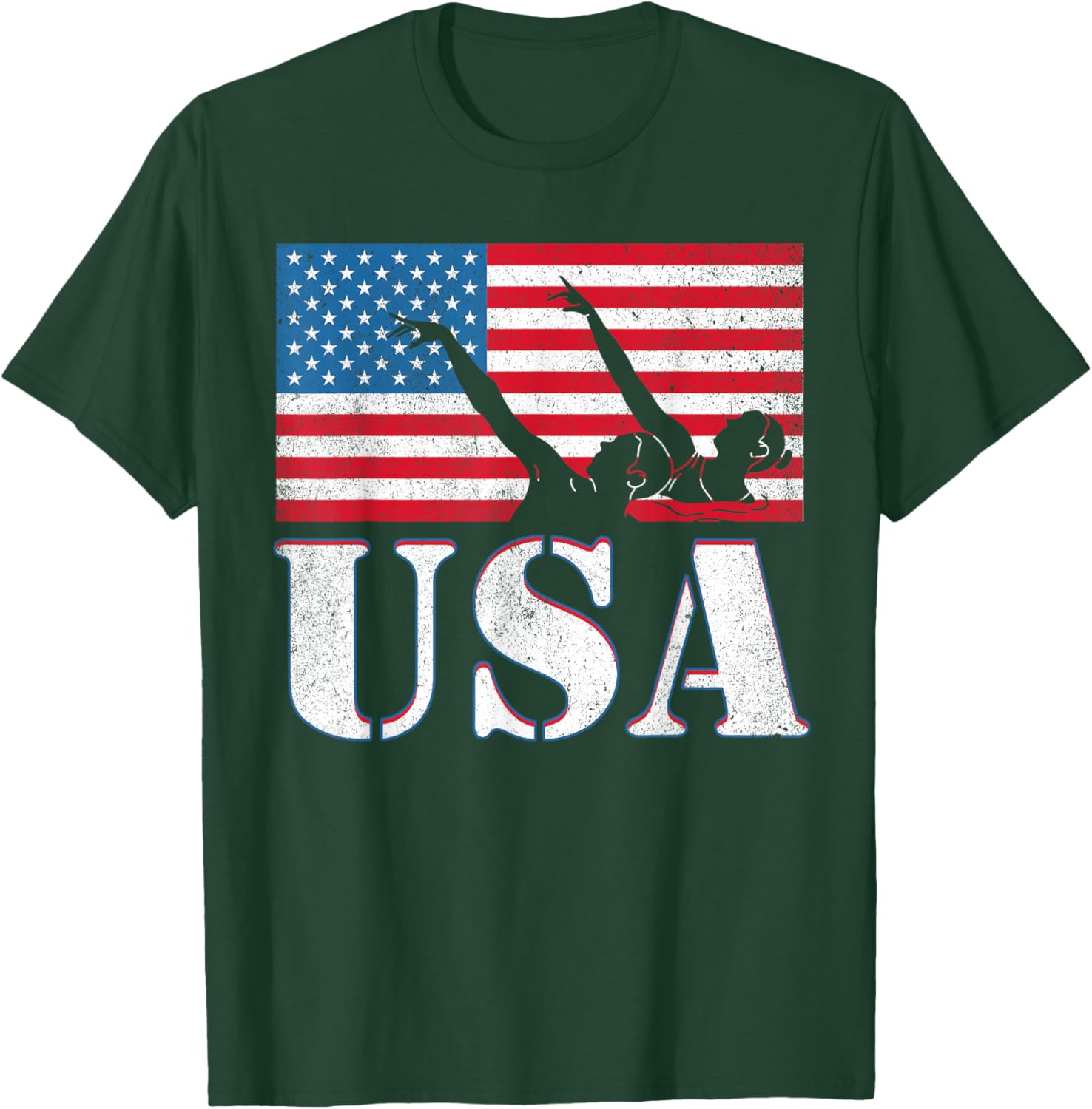 USA artistic swimming team American flag heart US Swim Aqua T-Shirt - T-Shirt | Forest