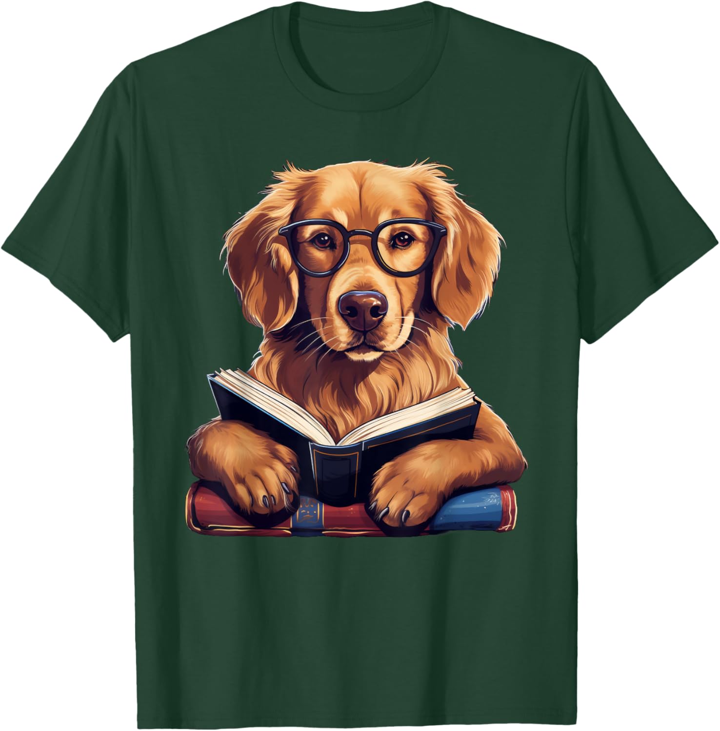 Cute Dog Golden Retriever Reading Book Men Women Girls Kids T-Shirt - T-Shirt | Forest
