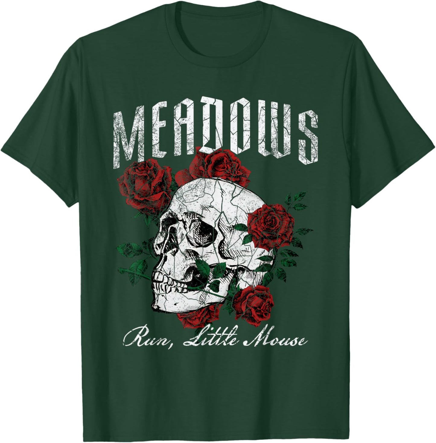 Retro Meadows Run Little Mouse Funny Skeleton Rose Bookish T-Shirt - T-Shirt | Forest