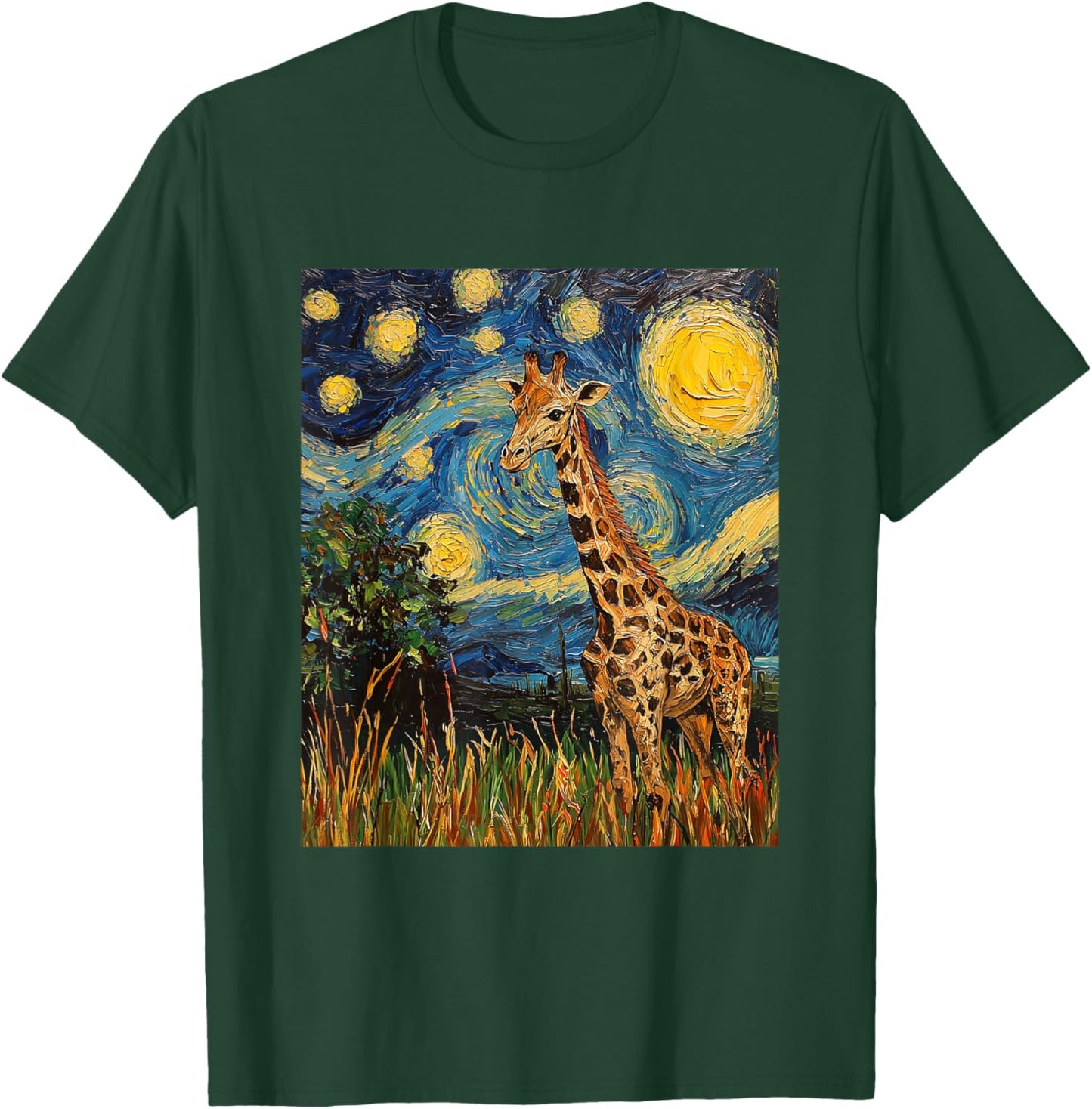 Cute Giraffe Africa - Van Gogh Style - Starry Night T-Shirt - T-Shirt | Forest