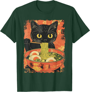 Cat Ramen Funny Graphic Japanese Kawaii Cat Anime Gifts T-Shirt - T-Shirt | Forest