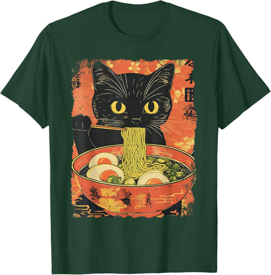 Cat Ramen Funny Graphic Japanese Kawaii Cat Anime Gifts T-Shirt - T-Shirt | Forest