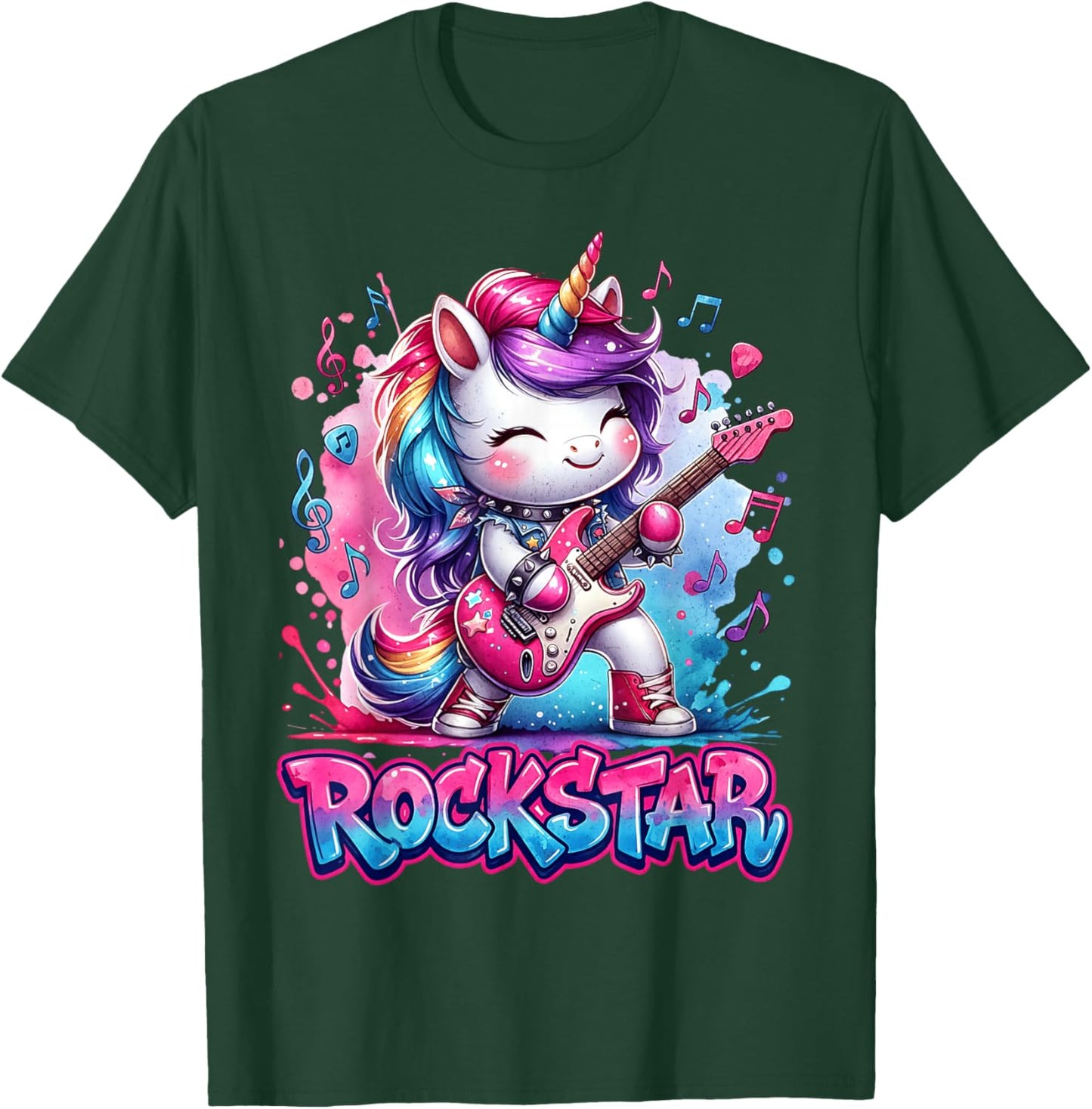 Cute Unicorn Rock Star Guitar Rockin' Music Singer T-Shirt - T-Shirt | Forest