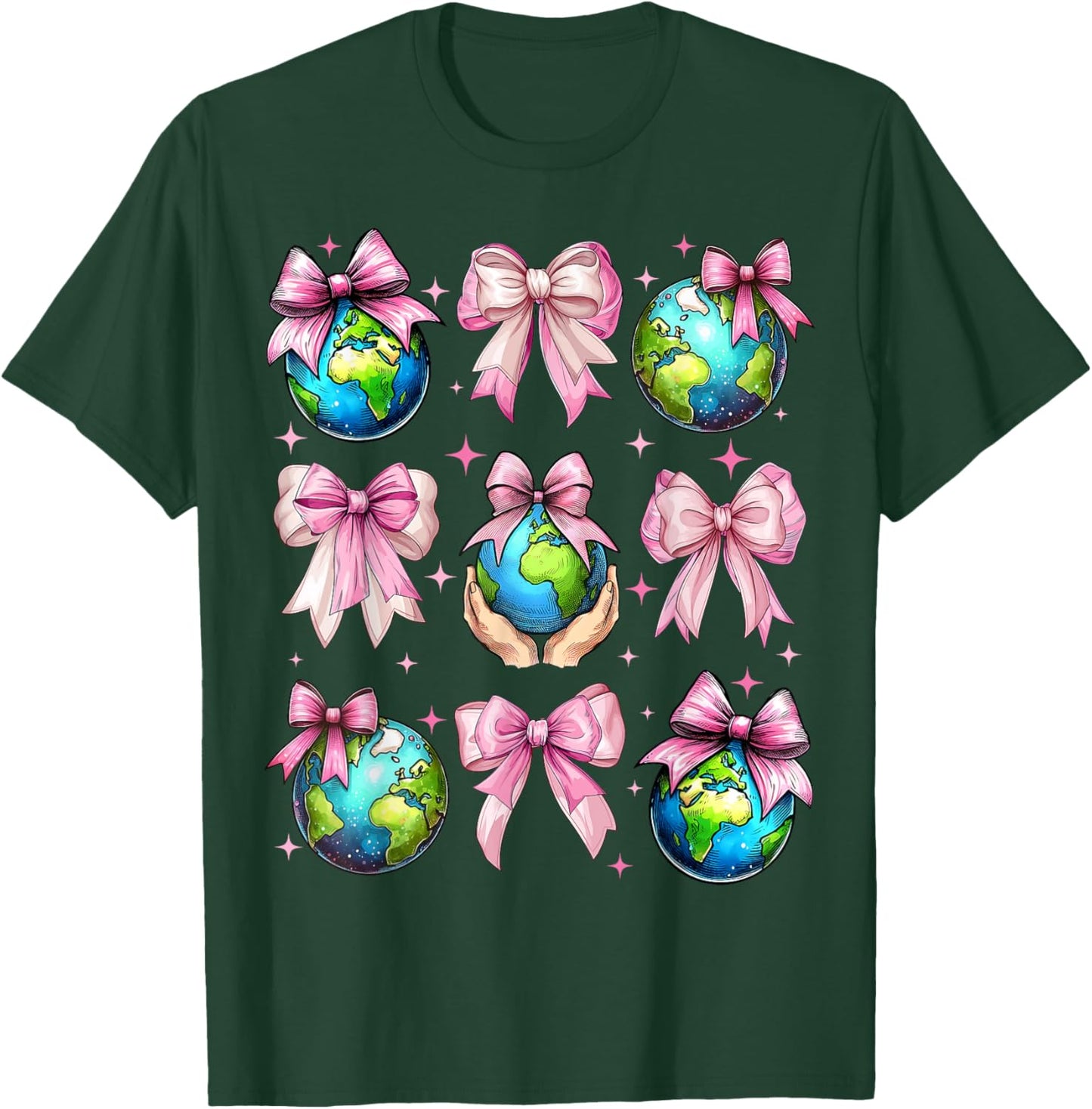 Coquette Bow Earth Day Save the Planet Earth Pink Pink T-Shirt - T-Shirt | Forest
