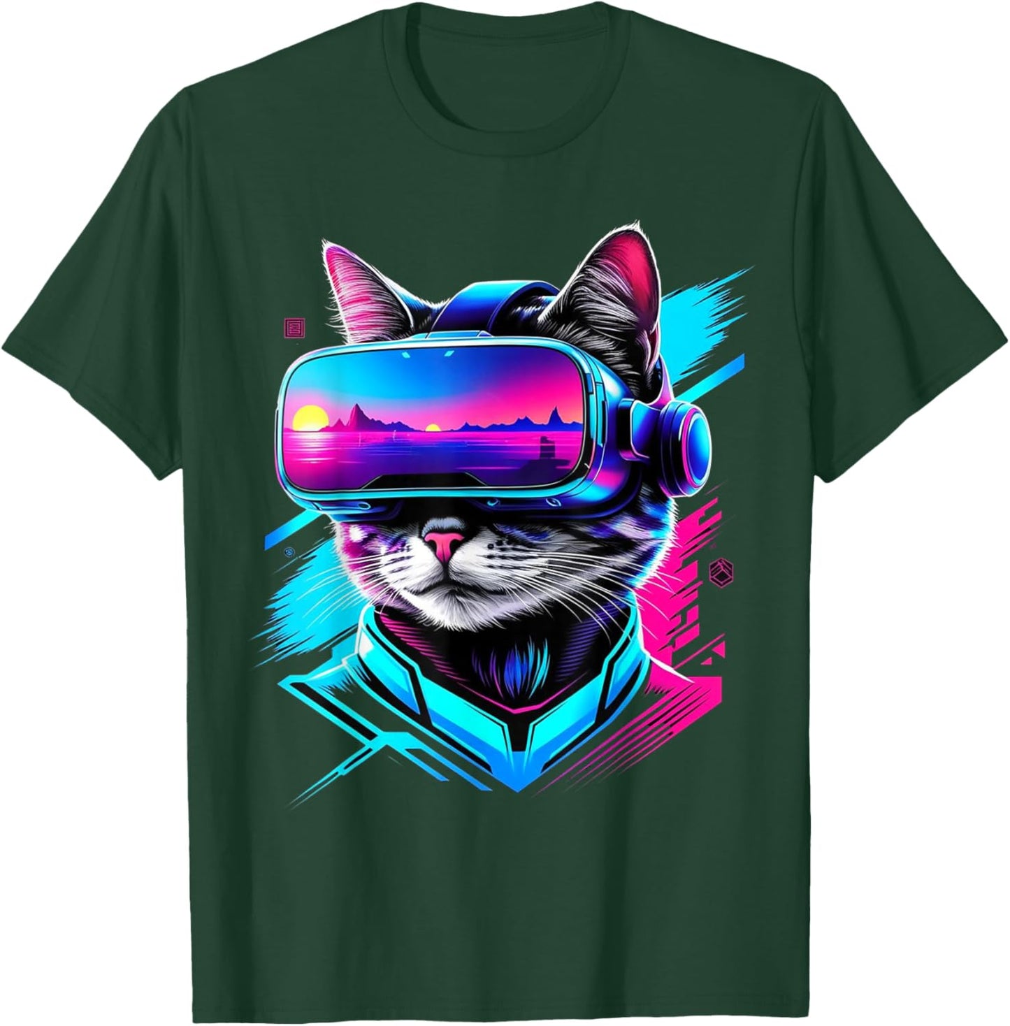 Funny VR Gamer Cat In VR Headset Virtual Reality Gaming T-Shirt - T-Shirt | Forest